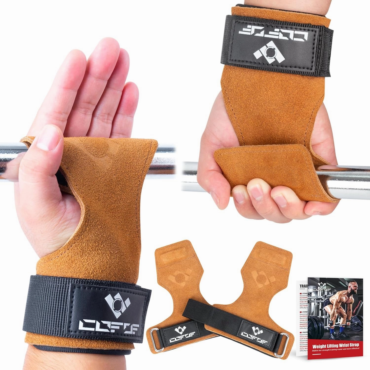 Weight Lifting Wrist Strap, Double Layer Leather Wrist Strap for Deadlift and Powerlifting, Adjustable Neoprene Padded Gym Workout Lifting Hooks (Pair)