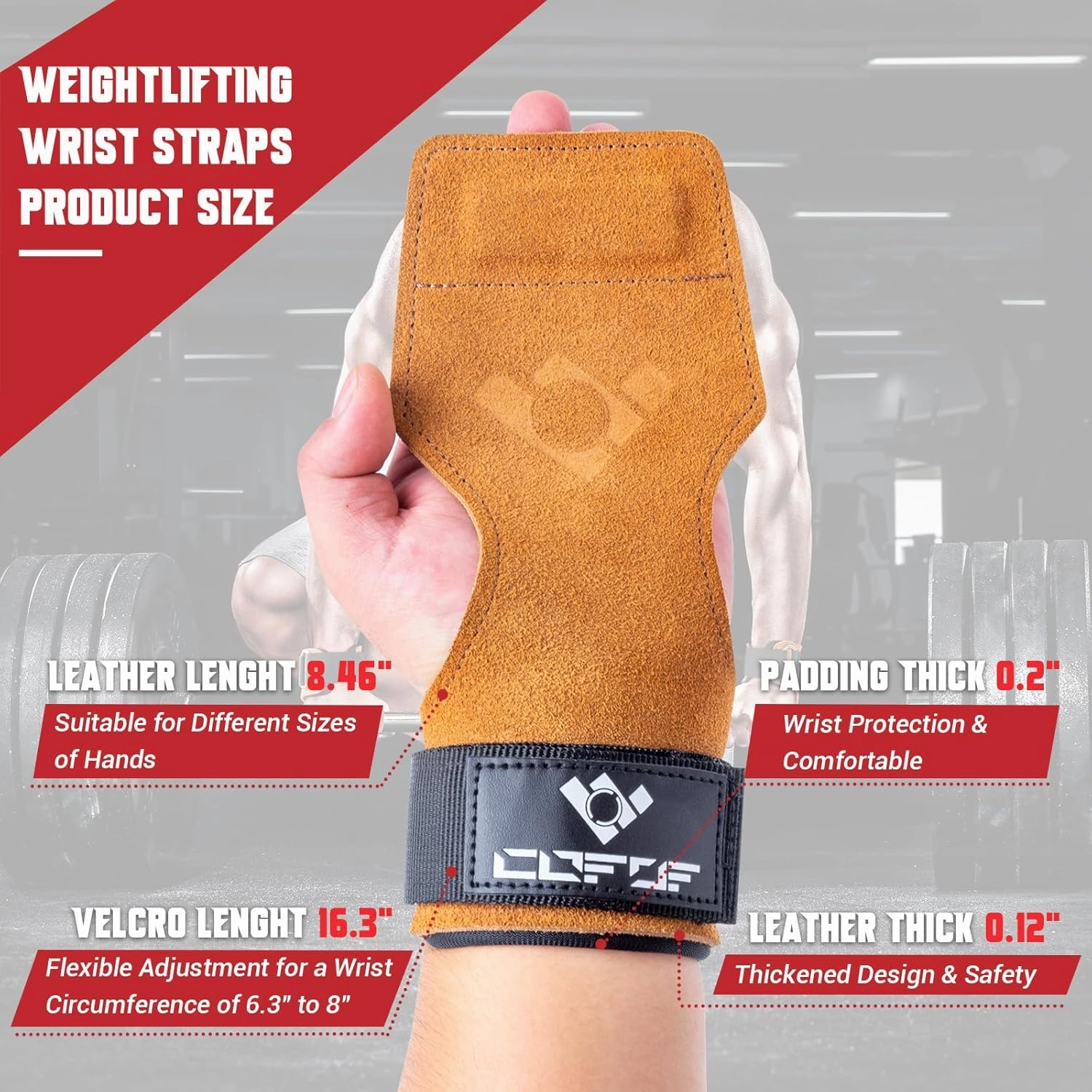 Weight Lifting Wrist Strap, Double Layer Leather Wrist Strap for Deadlift and Powerlifting, Adjustable Neoprene Padded Gym Workout Lifting Hooks (Pair)