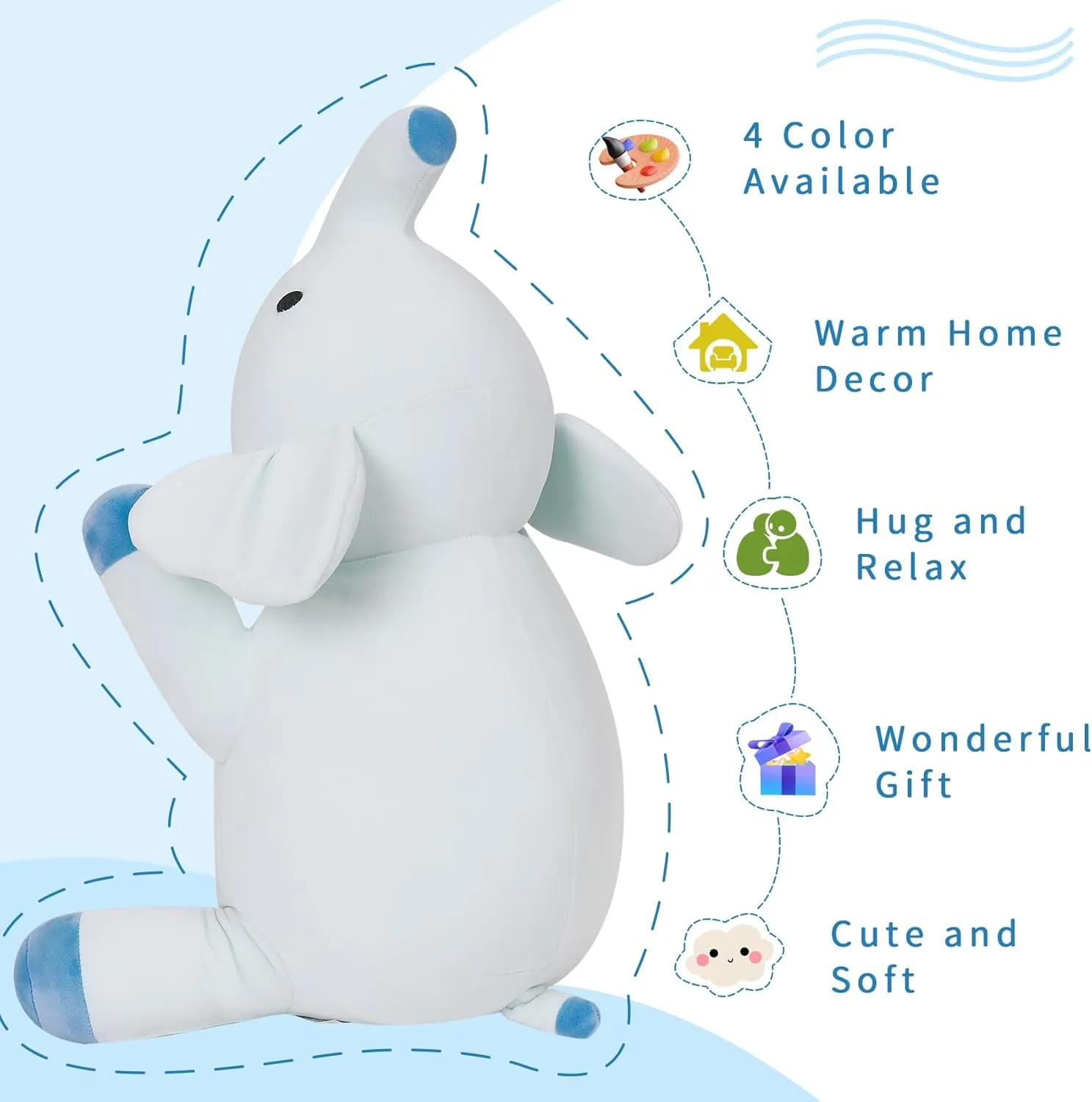 Weighted Stuffed Animals, 4.2Lb Weighted Elephant Plush, 24in Giant Elephant Throw Pillow Soft Plushie Doll Toy Gifts
