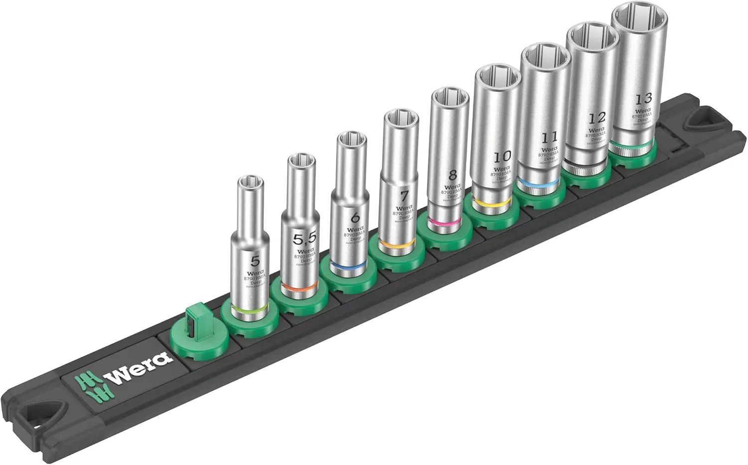 Wera 05005410001 Socket Rail, A Deep 1, Black, Magnetic, Drive 0.2 inch (6 mm), 9 Pieces