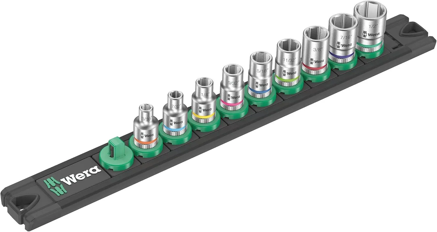 Wera 05005420001 | Zyklop Socket Rail, A, Imperial 1, Black, Magnetic, 0.2 inch (6 mm) Drive, 9 Pieces