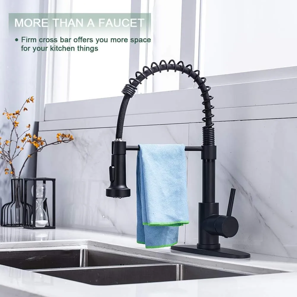 Wewe Black Kitchen Sink Faucets: Water Faucet with Pull Down Sprayer Stainless Steel Single Handle 1 Or 3 Hole for Farmhouse Commercial Camper Laundry Rv Bar