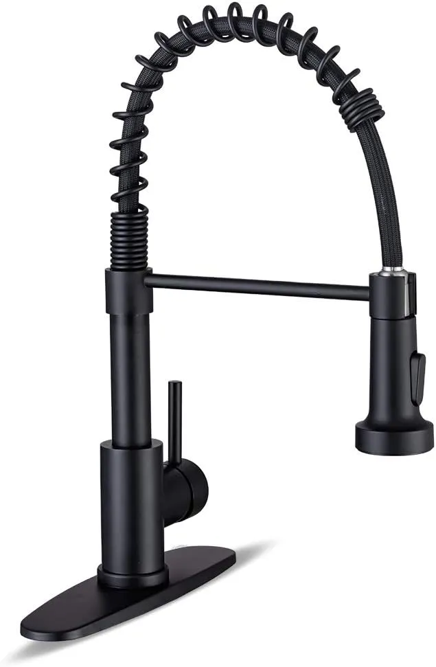 Wewe Black Kitchen Sink Faucets: Water Faucet with Pull Down Sprayer Stainless Steel Single Handle 1 Or 3 Hole for Farmhouse Commercial Camper Laundry Rv Bar