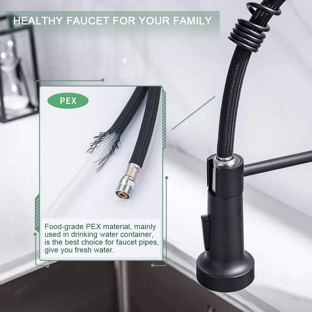 Wewe Black Kitchen Sink Faucets: Water Faucet with Pull Down Sprayer Stainless Steel Single Handle 1 Or 3 Hole for Farmhouse Commercial Camper Laundry Rv Bar