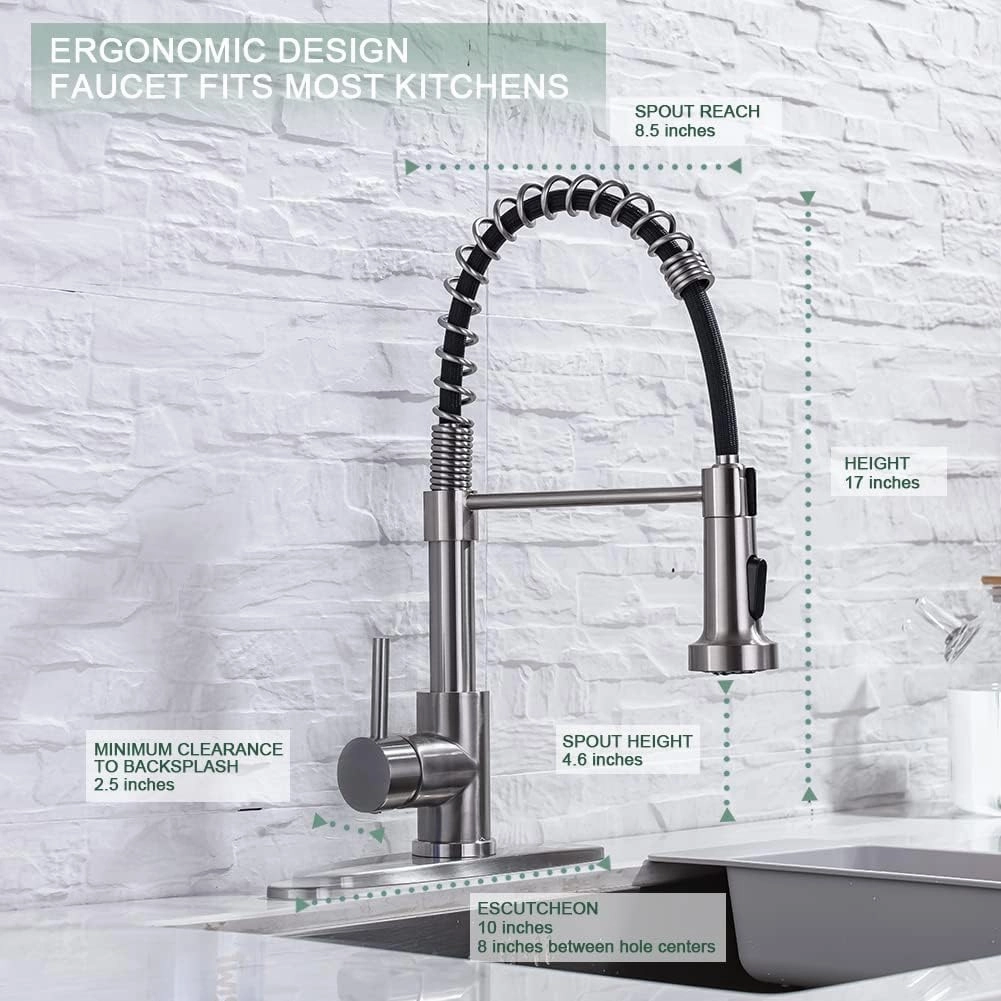 WEWE Kitchen Faucets, Commercial Brushed Nickel Stainless Steel Pull Down Sprayer Single Hole Single Handle RV Farmhouse Laundry Outdoor Faucet for Kitchen Sink, llaves para fregaderos de cocina