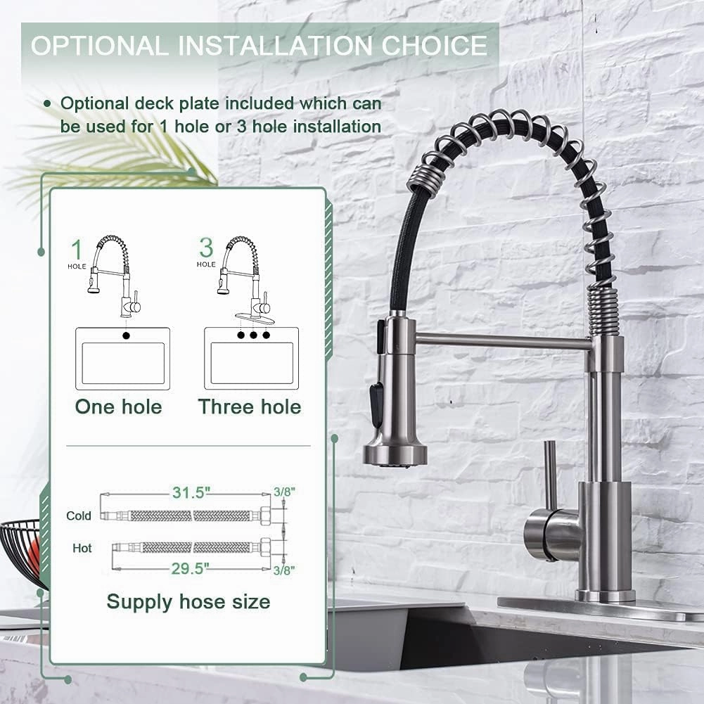 WEWE Kitchen Faucets, Commercial Brushed Nickel Stainless Steel Pull Down Sprayer Single Hole Single Handle RV Farmhouse Laundry Outdoor Faucet for Kitchen Sink, llaves para fregaderos de cocina