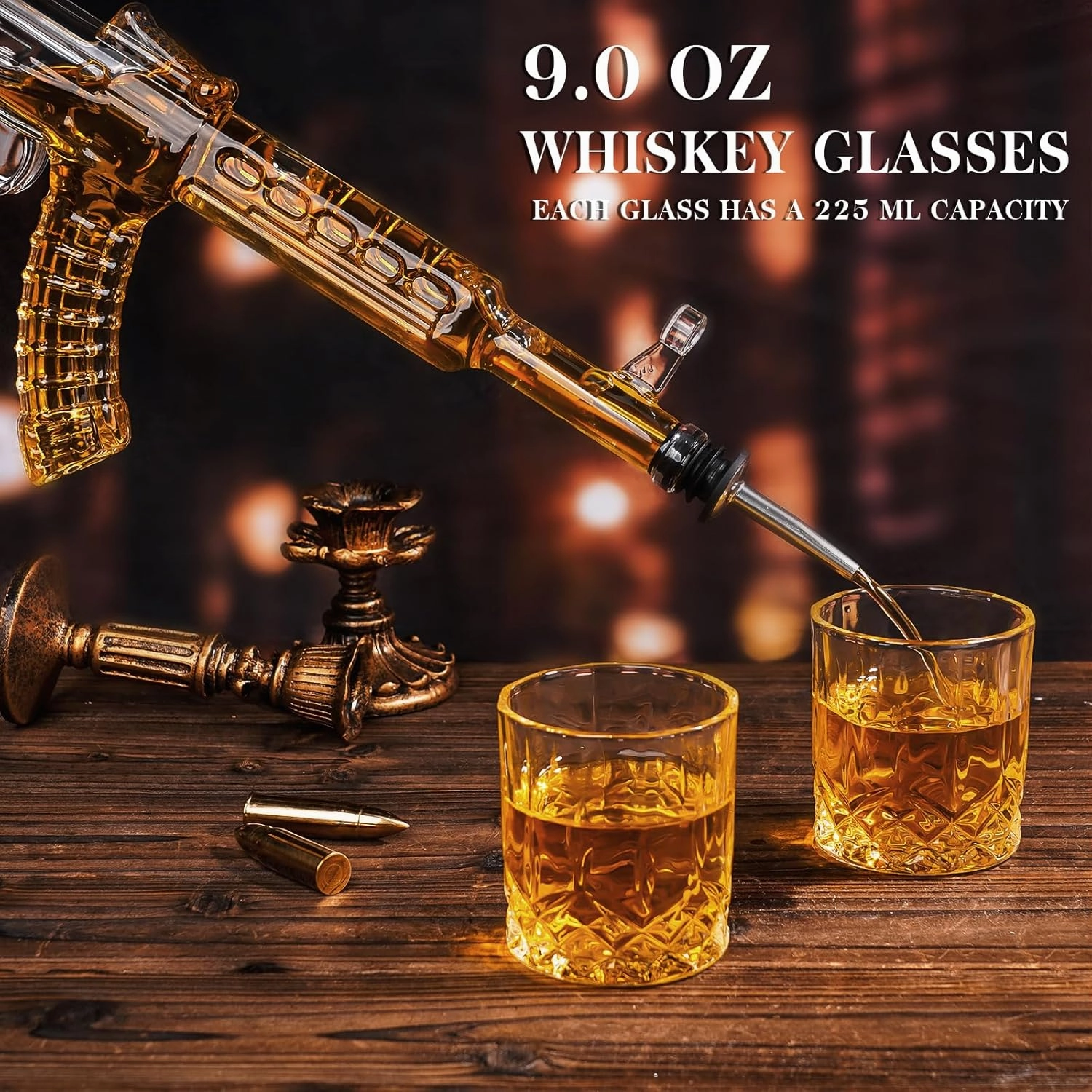 Whiskey Decanter AK47 Set with 2 Whiskey Glasses, Gifts for Fathers Day Men Dad, Unique Anniversary Birthday Gift for Him Husband, Cool Patriotic Military Presents liquor dispenser for Home Bar