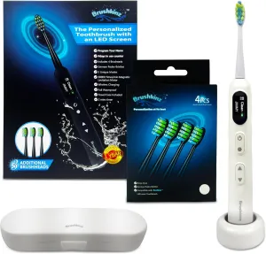 White Electric Toothbrush with Travel Case & 8 Vibrating German Pedex Bristle Brush Heads