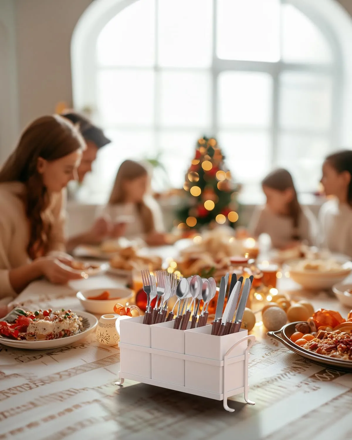 White Kitchen Utensil Holder - Chic Silverware Holder for Party, Compact and Versatile Utensil Caddy, Ideal for Countertop and Party Use