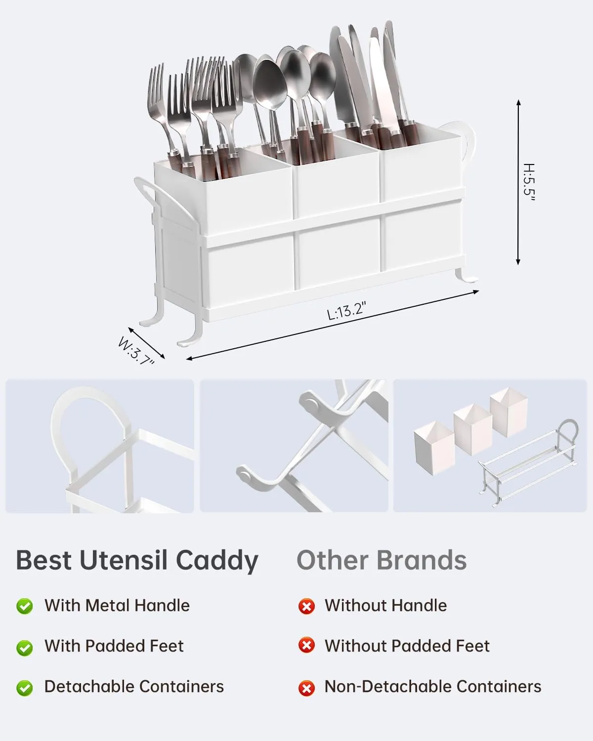 White Kitchen Utensil Holder - Chic Silverware Holder for Party, Compact and Versatile Utensil Caddy, Ideal for Countertop and Party Use