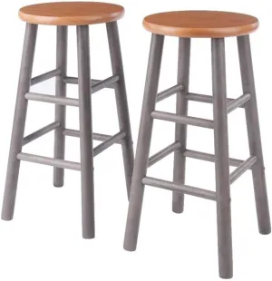 Winsome Huxton 2-Piece Counter Stools, 24 in, Teak Seat with Oyster Gray Base, Solid Wood