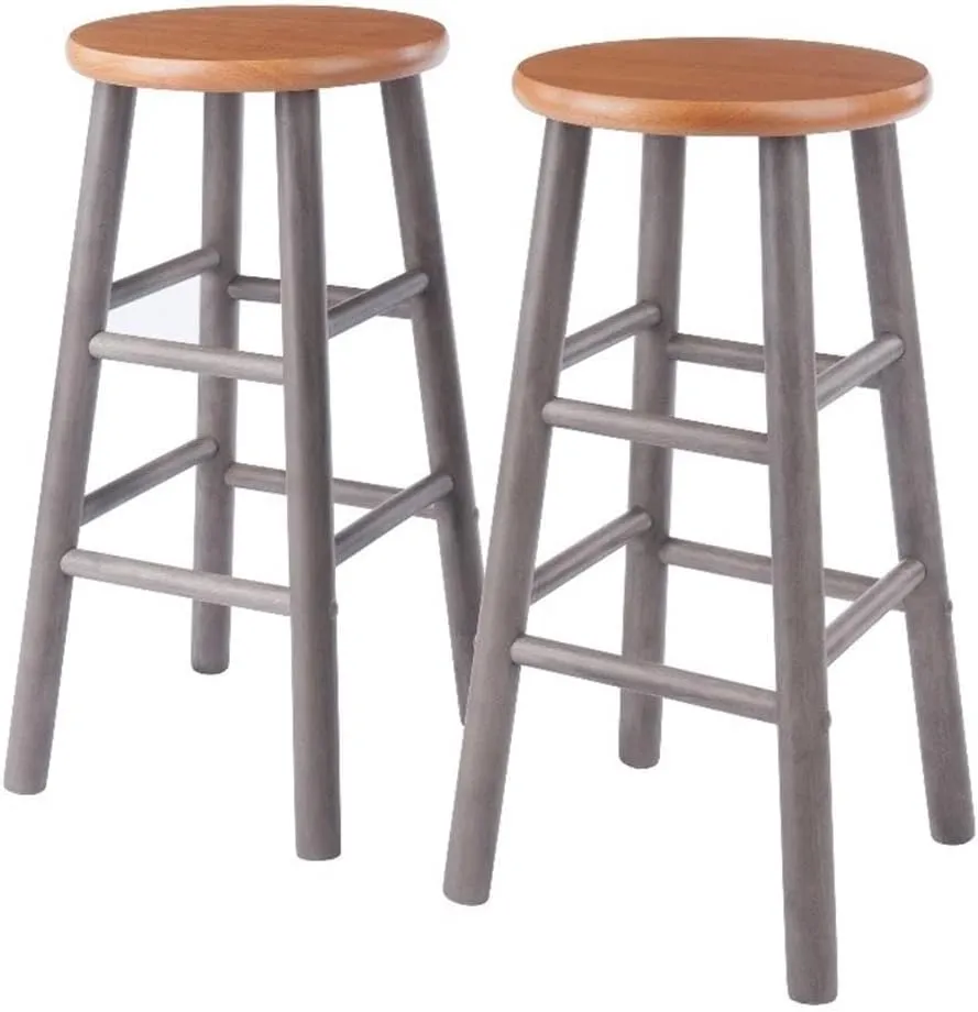 Winsome Huxton 2-Piece Counter Stools, 24 in, Teak Seat with Oyster Gray Base, Solid Wood