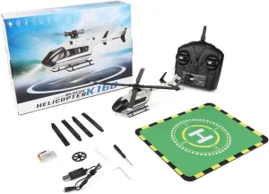 WL-K160 RC Helicopter Model, EC-145 160-Class 2.4G 4CH 4-Propeller Flybarless Scale RC Aircraft Model with Adjustable Left/Right-Hand Throttle, Gift for Adults, Kids (RTF Version)
