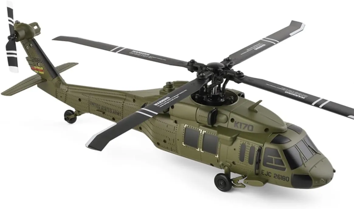 WL K170 Black Hawk UH-60L RC Helicopter, 170 Size 2.4G 4CH Flybarless Aircraft Model with Adjustable Left&Right Hand Throttle, One-Key Takeoff/Landing, Outdoor RC Plane for Beginners (RTF)