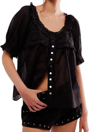 Women Lace Button up Shirt Short Sleeve Semi Sheer Ruffle Blouse Y2k Going Out Tops Coquette Flowy Clothes