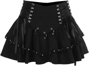 Women Vintage Dark Punk Rivet Corn Bandage Mini Skirt Gothic Punk Y2K Grunge Streetwear Women Pleat A-Line Sweet Slim Skirts