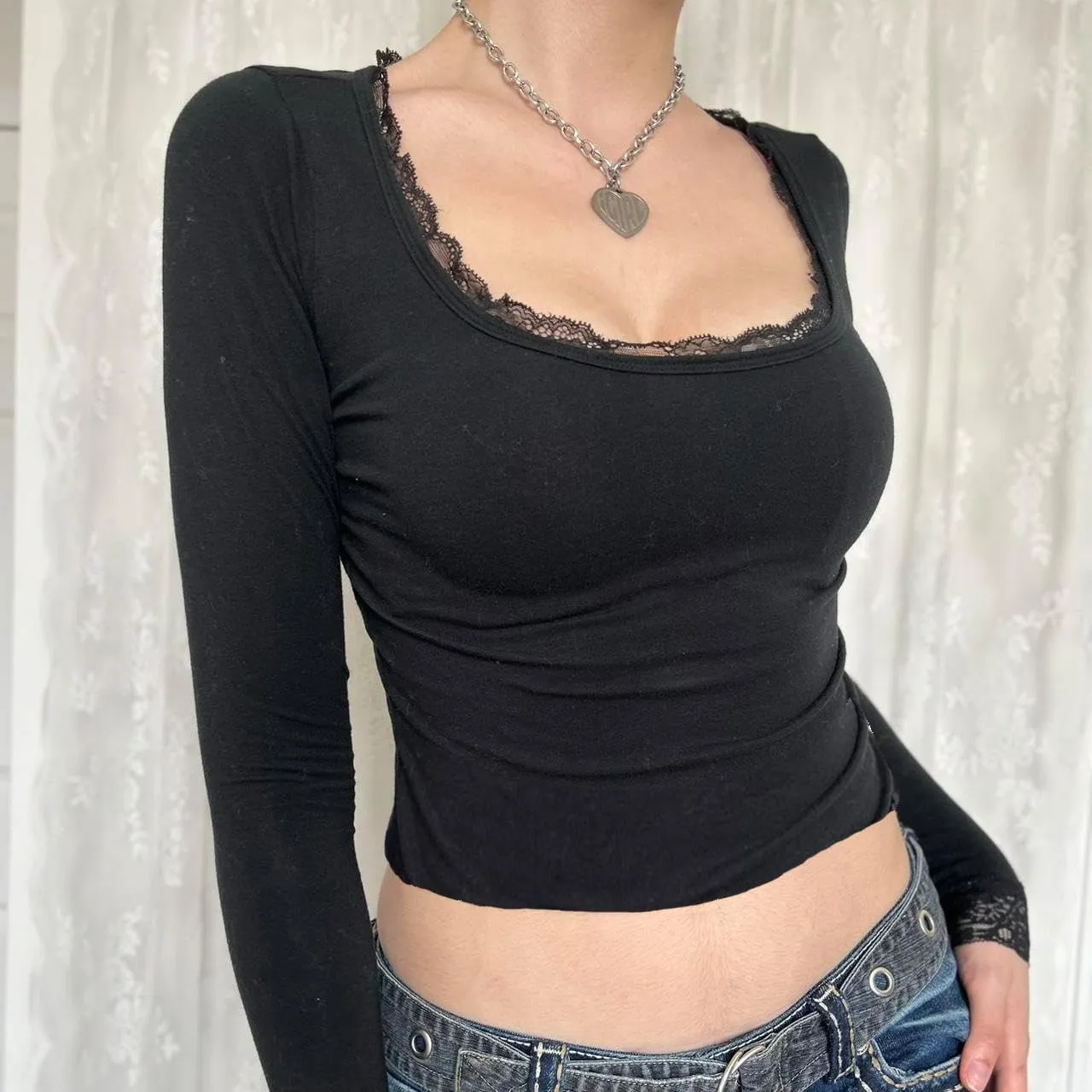 Women Y2K Long Sleeve Tops Shirt Fairy Crewneck Tight Vintage T-Shirts Casual Slim Fitted Girls Tees Streetwear