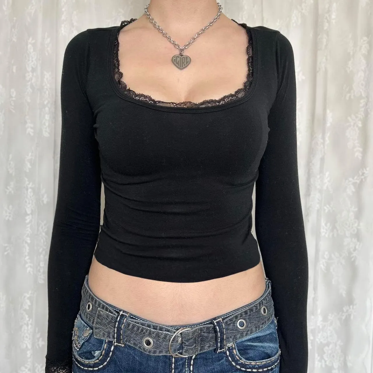 Women Y2K Long Sleeve Tops Shirt Fairy Crewneck Tight Vintage T-Shirts Casual Slim Fitted Girls Tees Streetwear