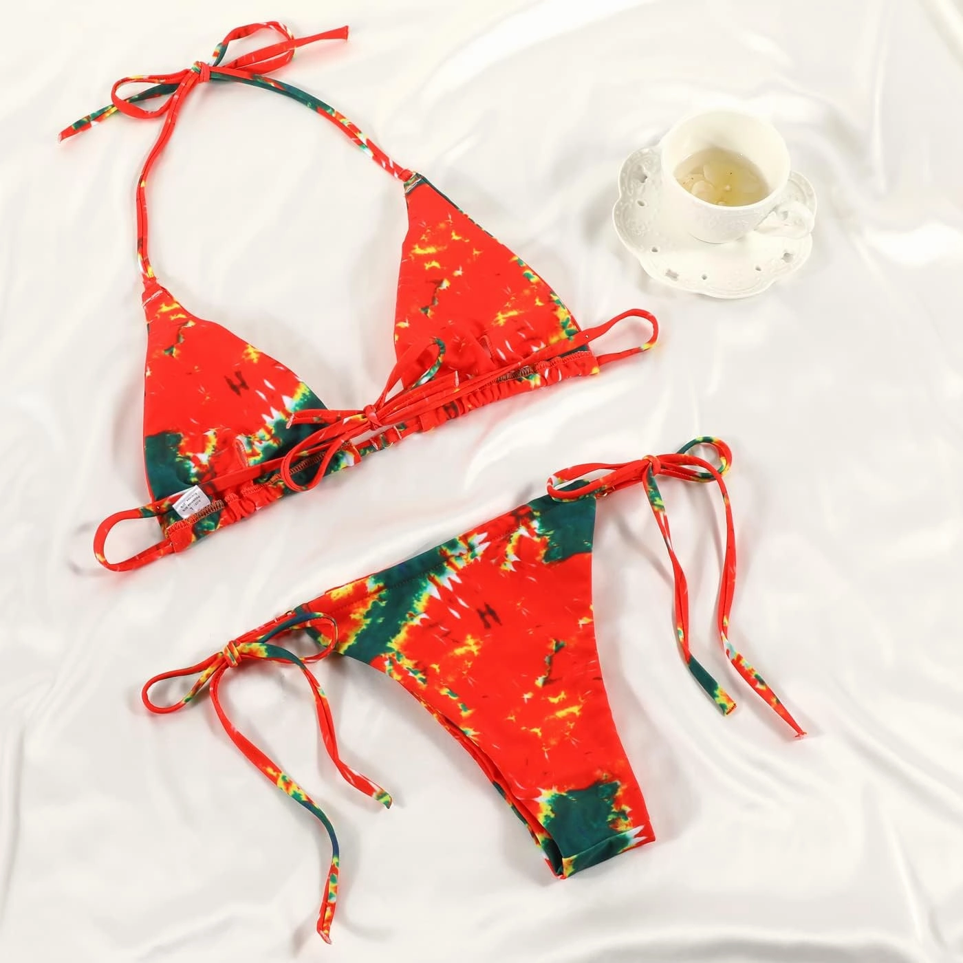 Women Halter String Bikini Set Sexy Thong Cheeky Two Piece Swimsuits Solid Color Bathing Swimwear