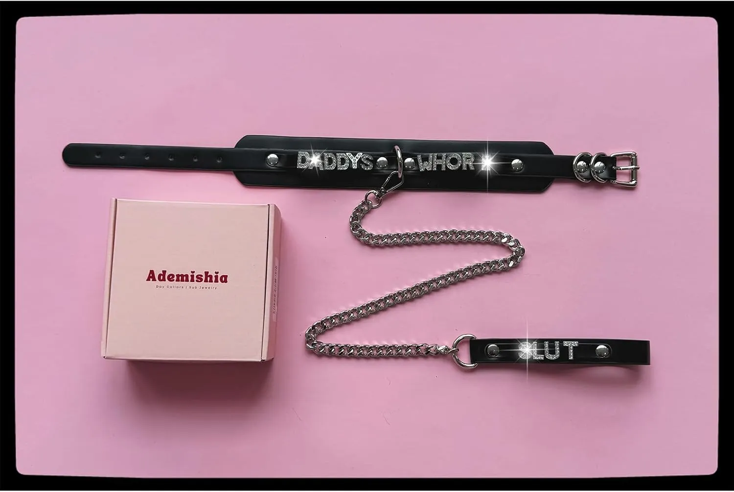 Women's Black Leather Choker Necklace with Rhinestone Letters, Adjustable Punk Gothic Custom Name D-ring Collar Jewelry For Women