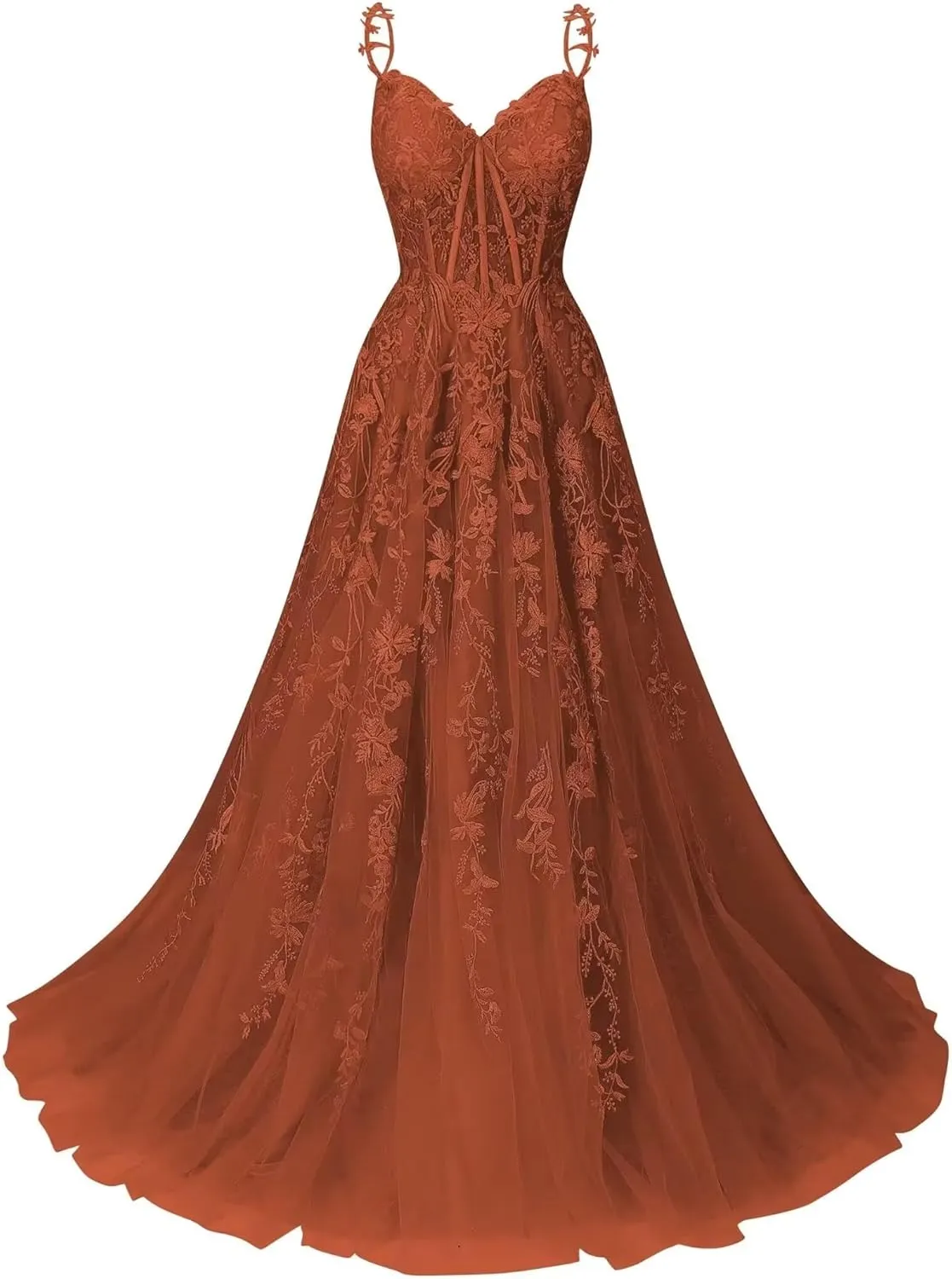 Women's Lace Applique Tulle Prom Dresses A Line Long Pleated 2025 Formal Evening Party Gowns with Slit