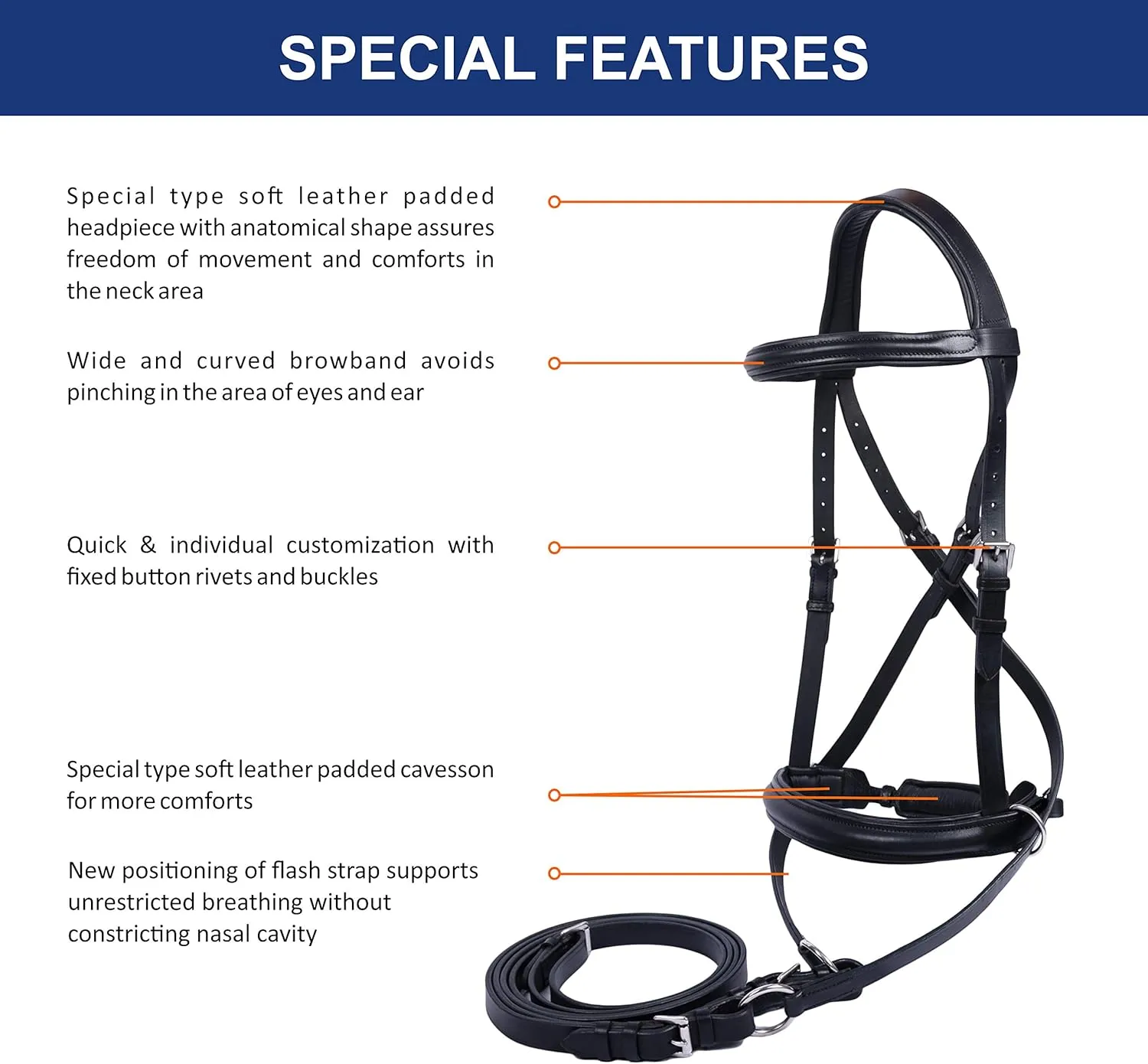 Wonder Care Genuine English Leather Crossover Crossunder Bitless Bridle for Horse Headstall with Reins