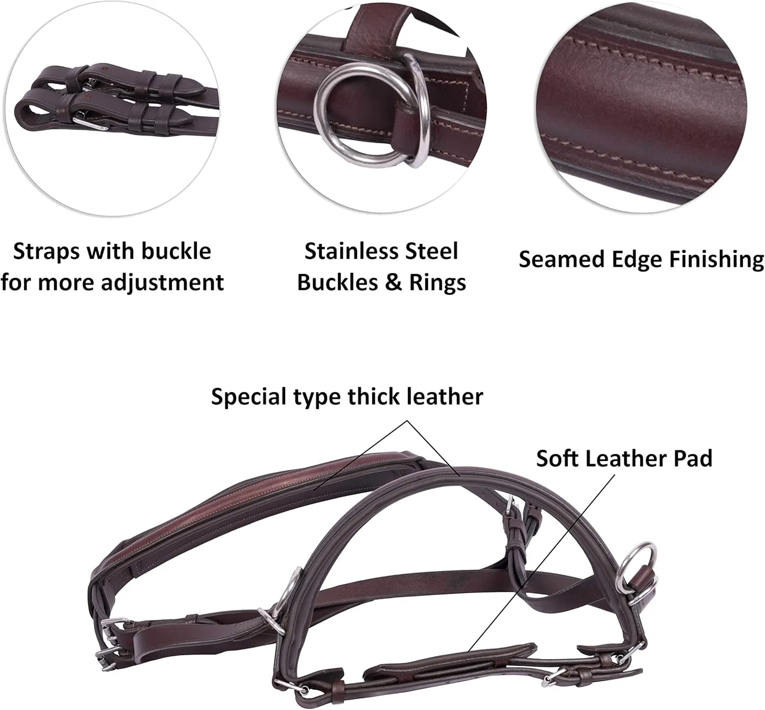 Wonder Care Genuine English Leather Crossover Crossunder Bitless Bridle for Horse Headstall with Reins