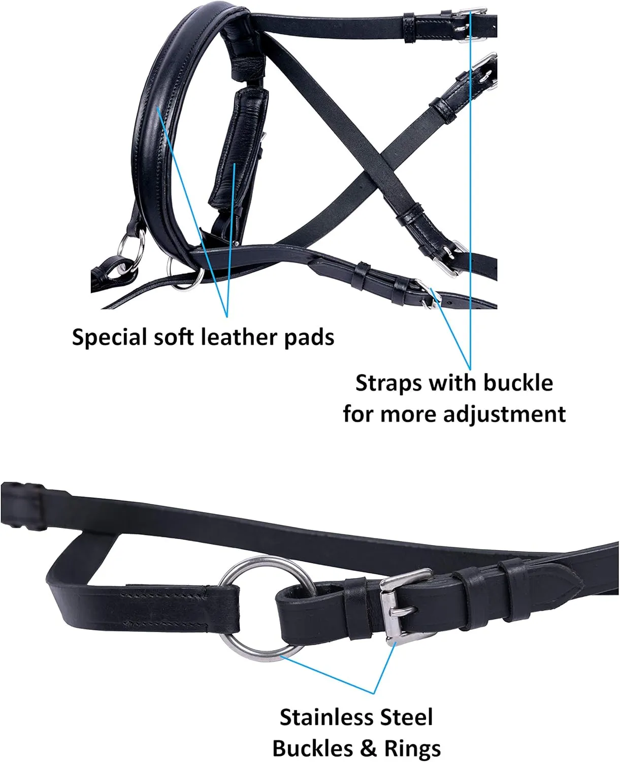Wonder Care Genuine English Leather Crossover Crossunder Bitless Bridle for Horse Headstall with Reins