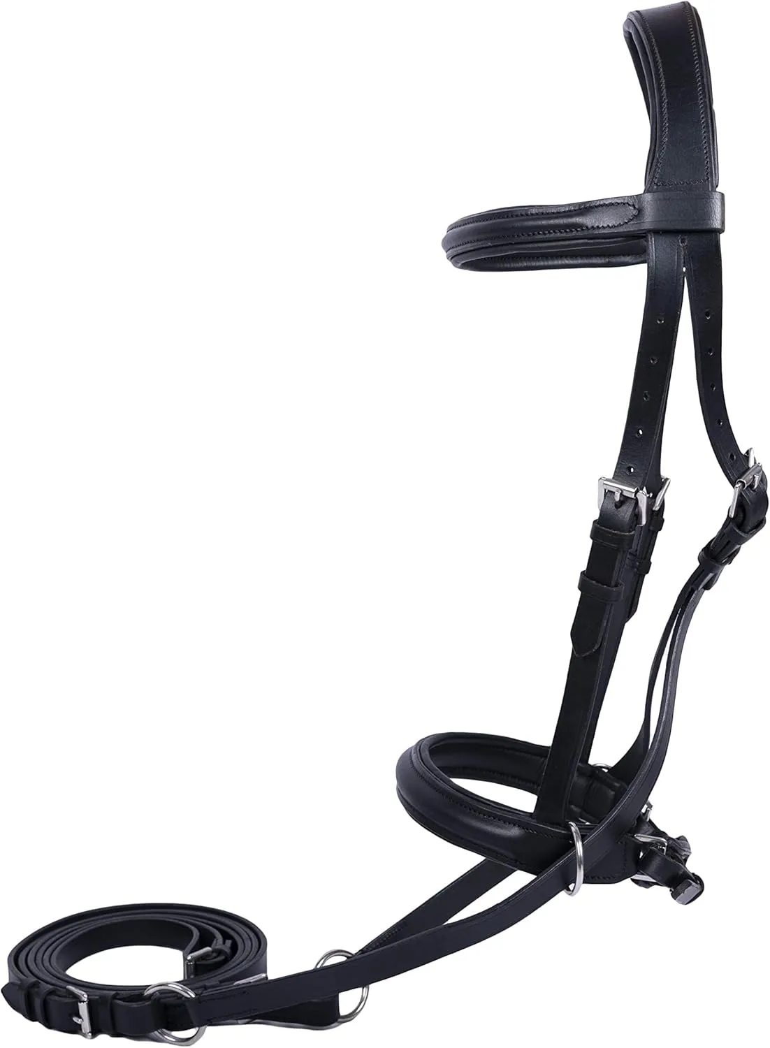 Wonder Care Genuine English Leather Crossover Crossunder Bitless Bridle for Horse Headstall with Reins