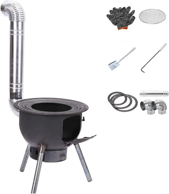 Wood Stove, Burning Stove, Large Portable Camping Rocket Stove, with Chimney Pipe, for Cooking, Camping, Tent, Hiking, Fishing(52cm)
