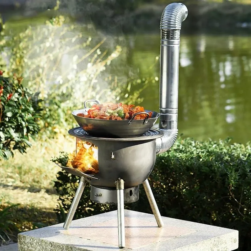 Wood Stove, Burning Stove, Large Portable Camping Rocket Stove, with Chimney Pipe, for Cooking, Camping, Tent, Hiking, Fishing(52cm)