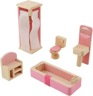 Wooden Doll House Furniture Set Toy Bathroom