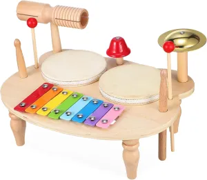 Wooden Mini Drum Kit Percussion Xylophone Tambourine Musical Instrument for Fun Educational for Music Enlightenment and Creative Play