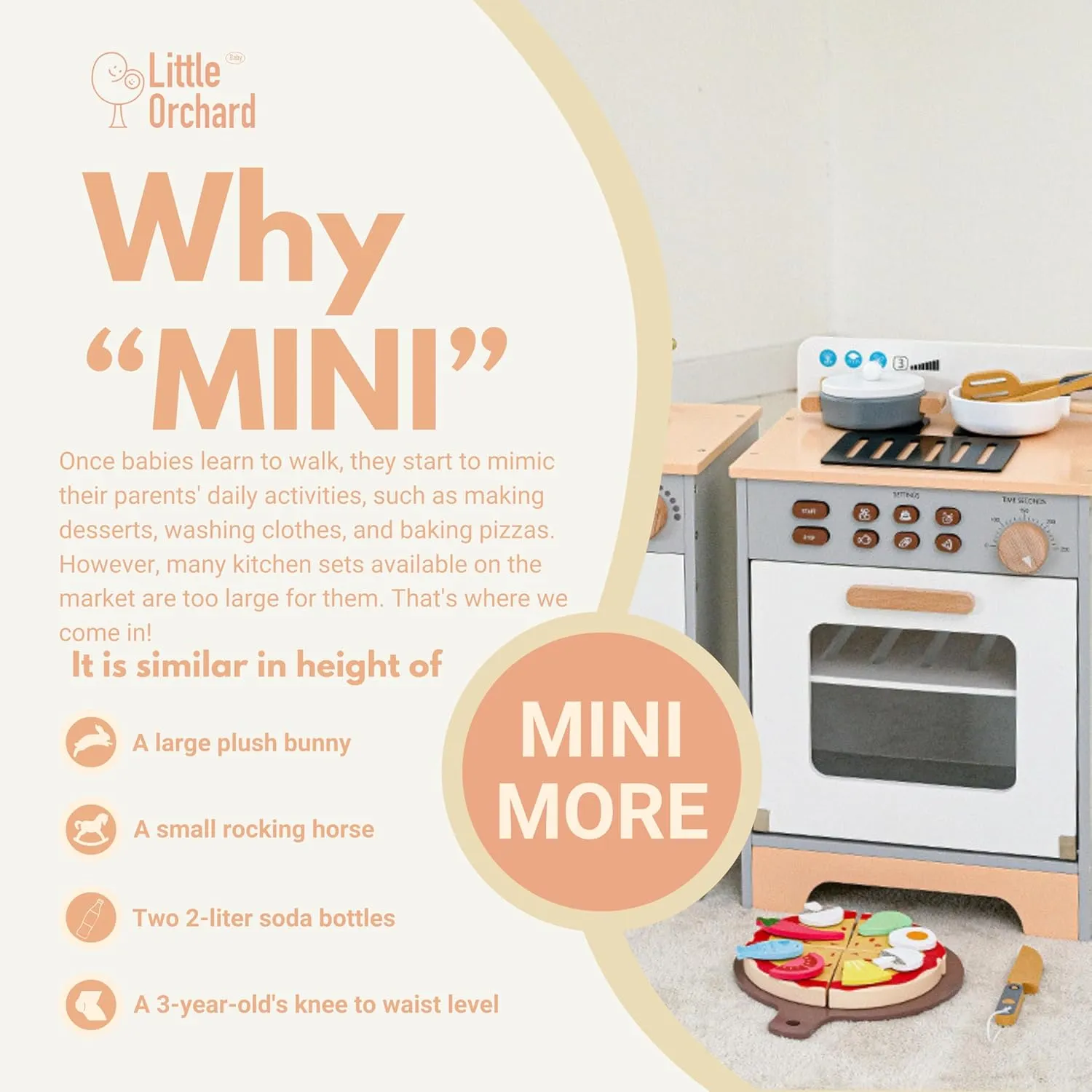Wooden Mini Oven Toy for Toddlers - 18in-High Pretend Play Cooking Baking Kitchen Set - Compact Toy Oven Playset - Safe Design & Quick Assembly - Role-Playing Gift for Boys & Girls