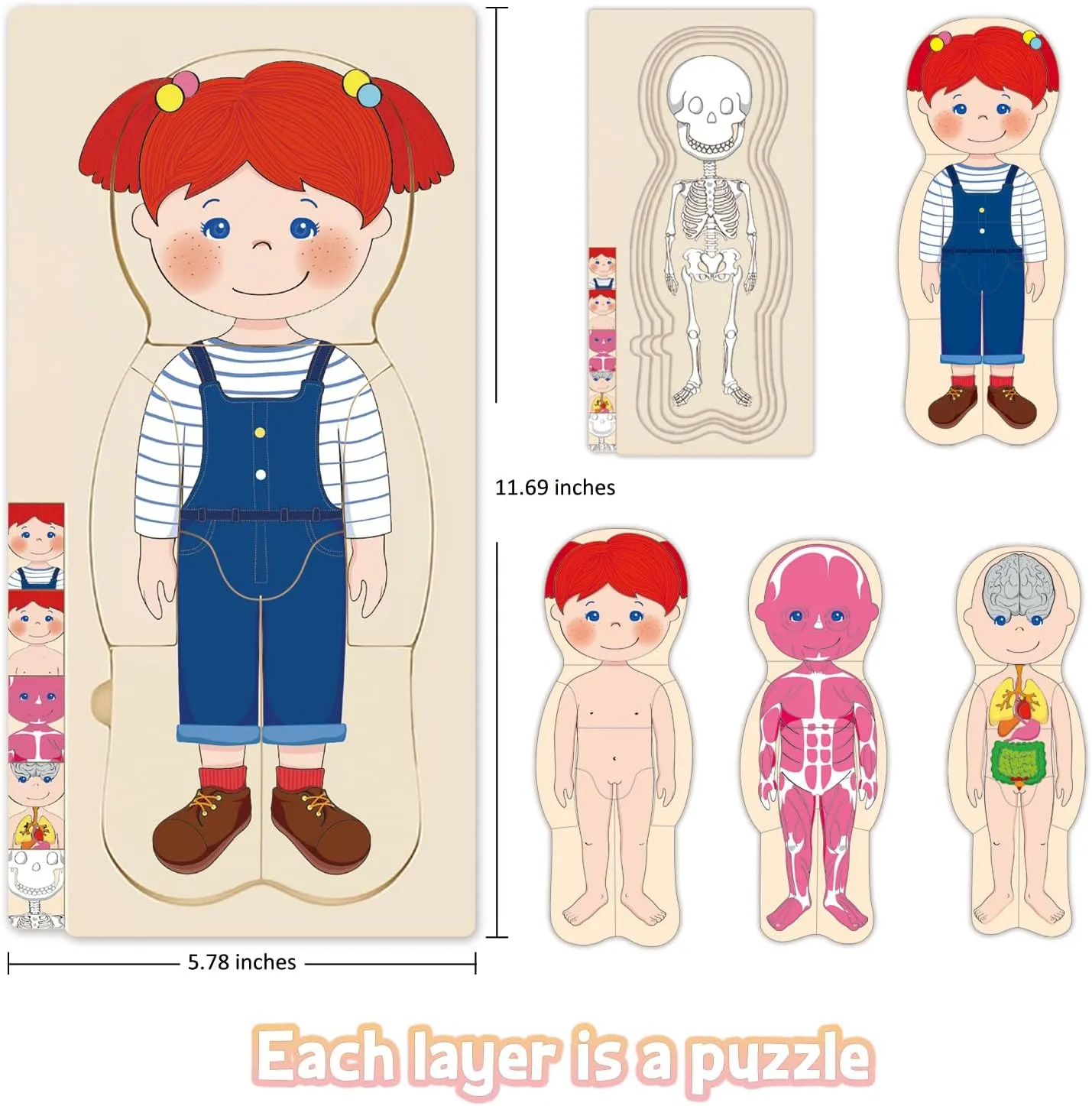 Wooden My Body Puzzle for Toddlers & Kids, Girls Montessori Anatomy Puzzle Kid Play Set, Preschool Game Learning Human Body Skeleton Toys for Kids Ages 3-5