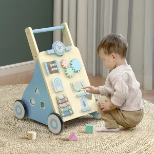 Wooden Push Walker 6-12 Month Montessori Learning Walker for Baby Toddler Walker Learning to Walk Push Baby Activity Walker with Wheel Walking Toy, Blue
