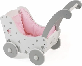 Wooden Doll Stroller for Dolls up to 54 cm, Grey Stars