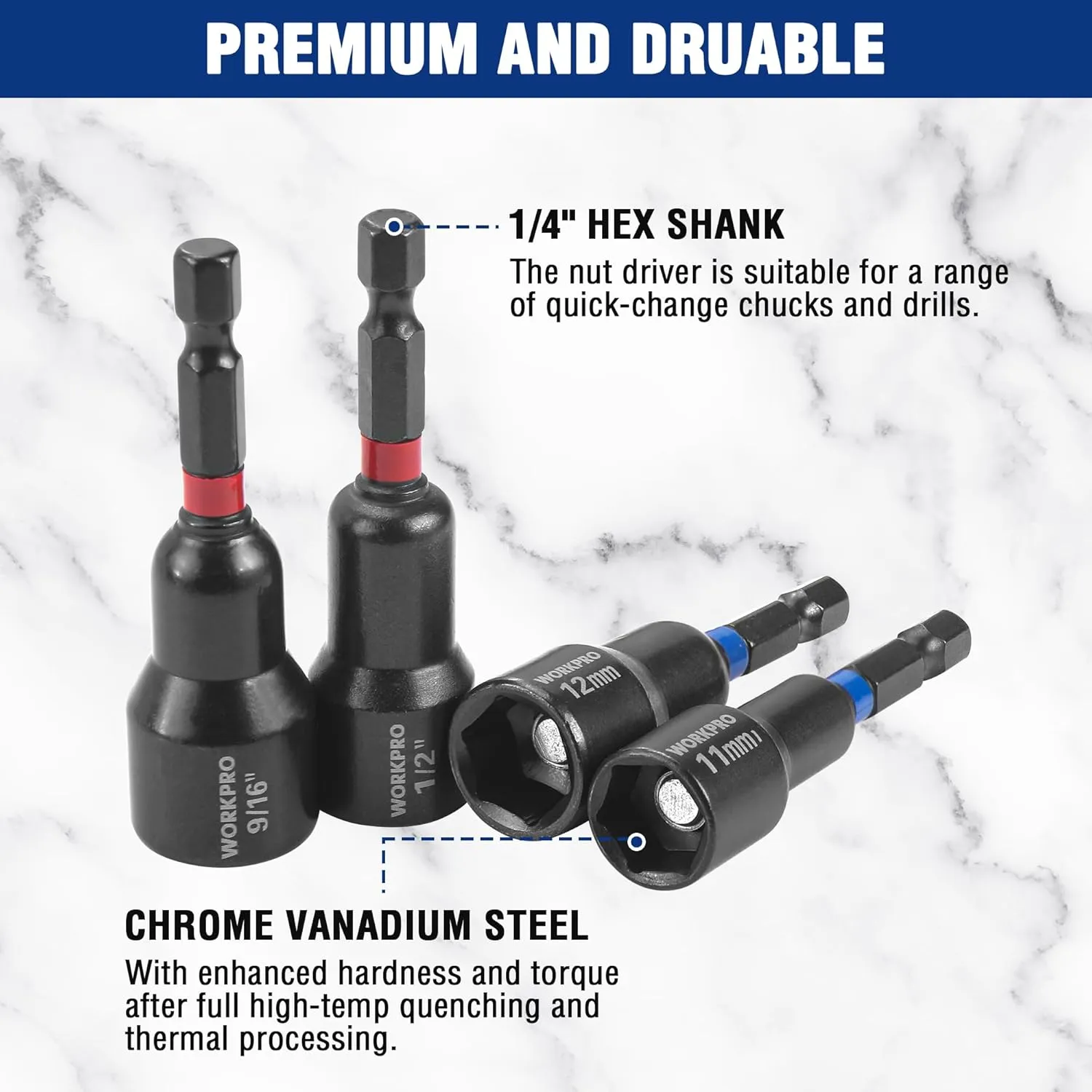 WORKPRO 39-Piece Magnetic Nut Driver Set, Impact Drill Driver Bit 1/4" Hex Shank, SAE & Metric Cr-V Steel Power Nut Drivers with Impact Socket Adapters, Screwdriver Bits, Bit Holder, Sturdy Tool Box