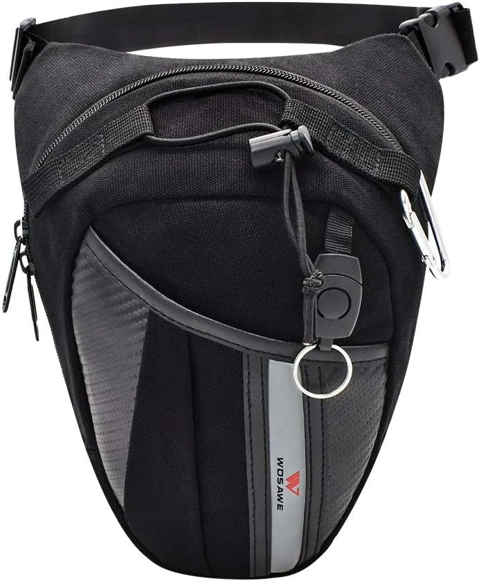 WOSAWE Motorbike Leg Drop Bag Camping Waist Pack Motorcycle Hip Bag with Key Ring, Black B