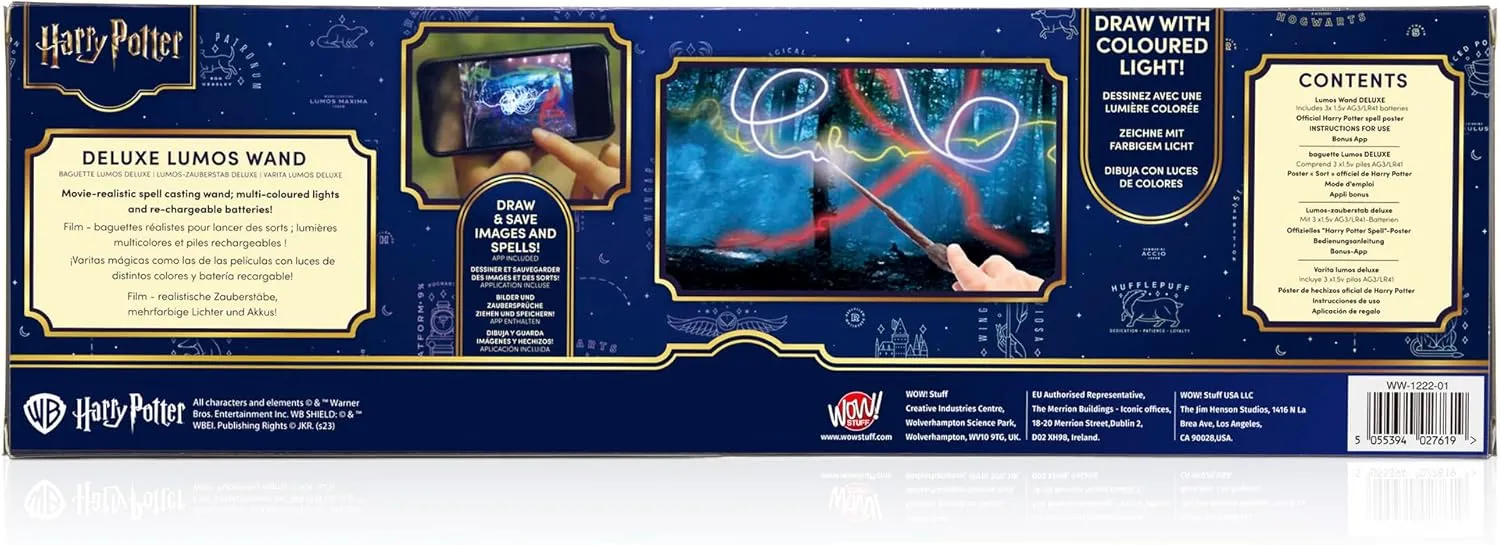 WOW! PODS Wizarding World: Deluxe Lumos Wand - Hermoine Granger - 14" Hand-Painted Replica, LED Tip, Spell Poster, Collectible Harry Potter Toy, App Photo Play