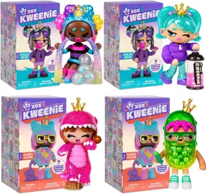 XOX Kweenie 4 Inch Mystery Figurine 4-Pack Bundled Gift Set - (2) Quirky Kweens and (2) Fearless Kweens Series Includes Display Case