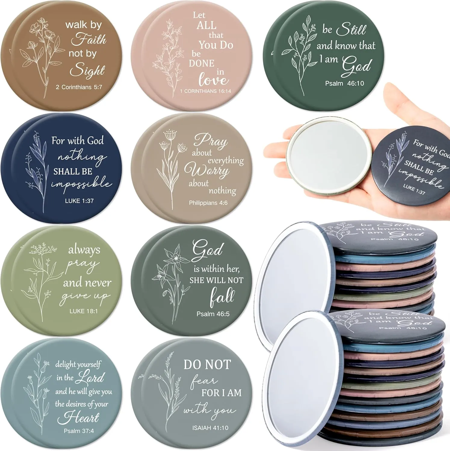 Y1tvei Mini Christian Compact Mirrors - 72Pcs Flower Sketch Art Bible Verse Compact Mirrors Bulk Small Portable Round Pocket Makeup Mirror Christian Inspirational Church Party Favors Gifts for Women