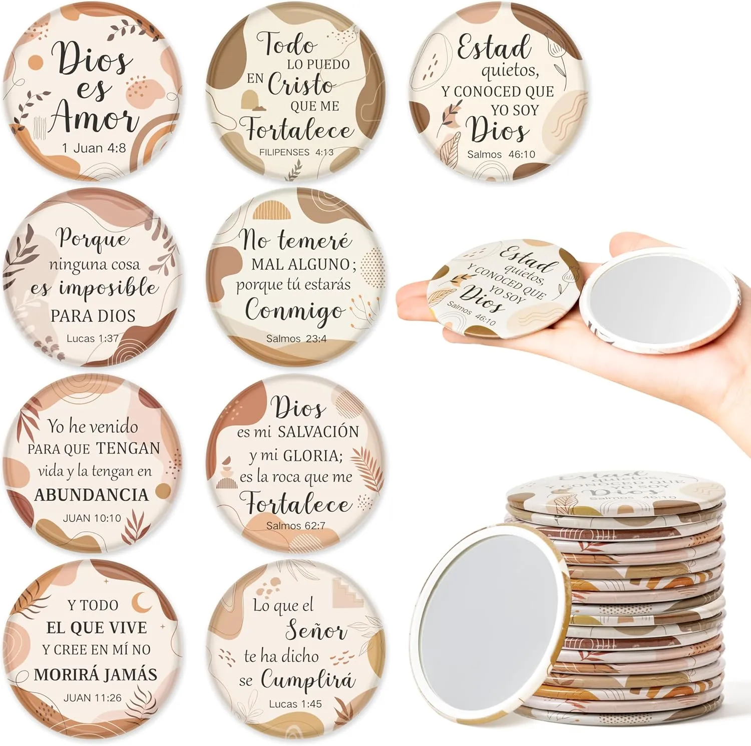 Y1tvei Spanish Boho Bible Mirrors - 36Pcs Sketch Art Christian Inspirational Gifts Bulk Scripture Mini Compact Mirrors Portable Round Pocket Makeup Mirror for Women Purse Religious Church Party Favors