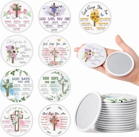 Y1tvei Christian Gifts Compact Mirror - 36Pcs Flower Cross God Say You are Bible Verse Mini Compact Mirrors Inspirational Small Portable Pocket Makeup Mirror for Purse Church Party Favors for Women