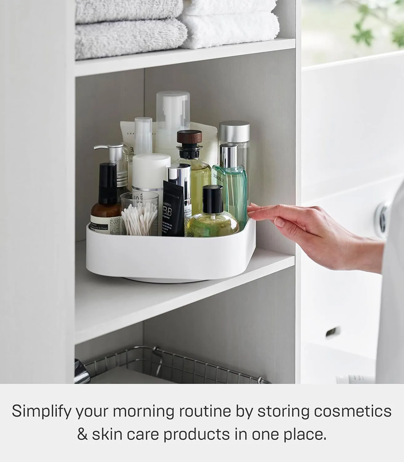 Yamazaki Home Tower 360° Rotating Storage Rack – Non-Slip Lazy Susan Organizer for Cosmetics, Skincare, and Spices - Abs Plastic