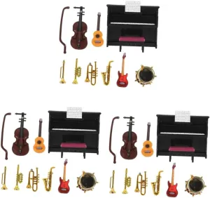 Yardwe 4 Sets Mini Drum Set for Dollhouse Miniature Basing Accessory Decorative Mini Instrument Toy Delicate Miniature Instrument