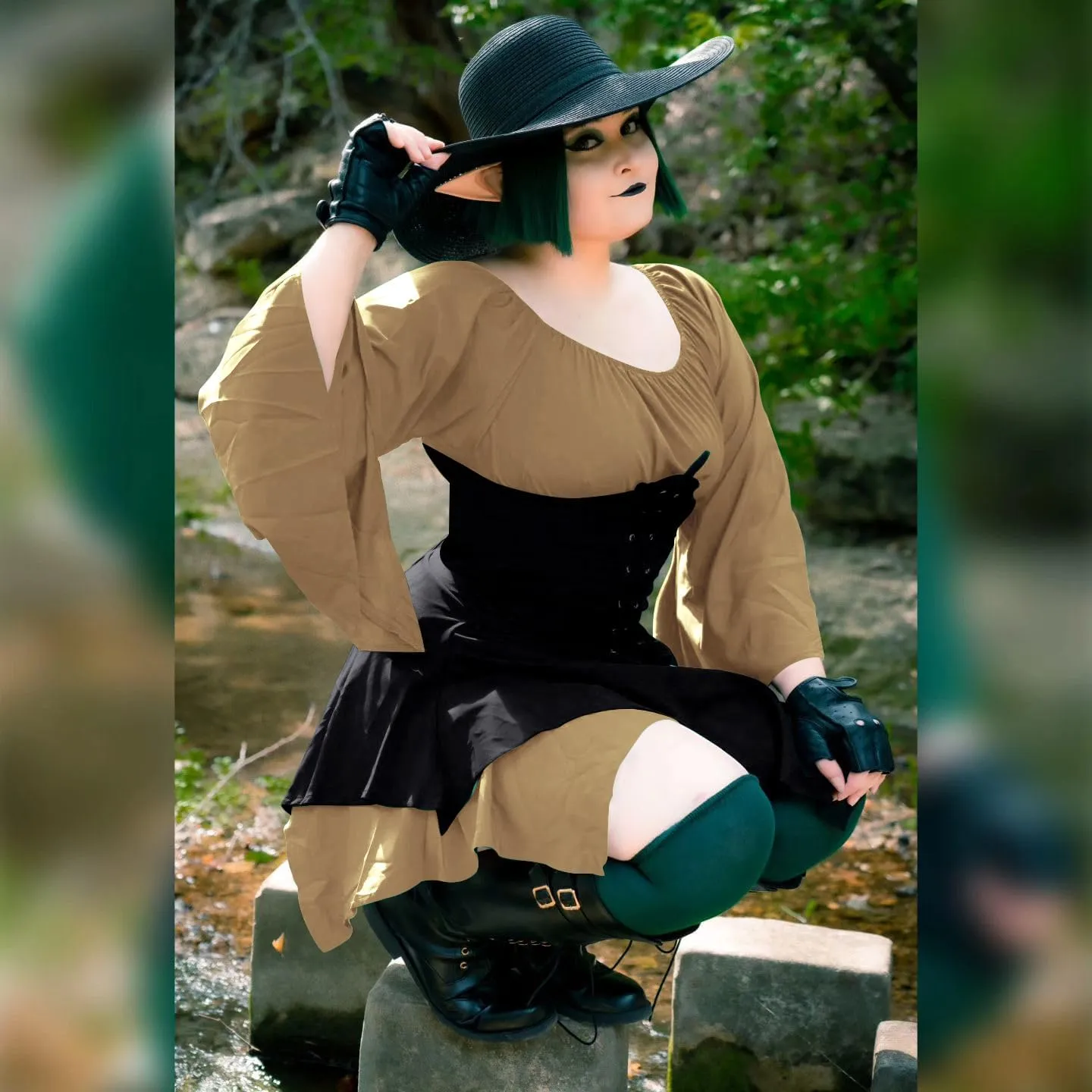 YEAXLUD Medieval Elven Traditional Irish Dress for Women Victorian Gothic Renaissance Corset Skirt