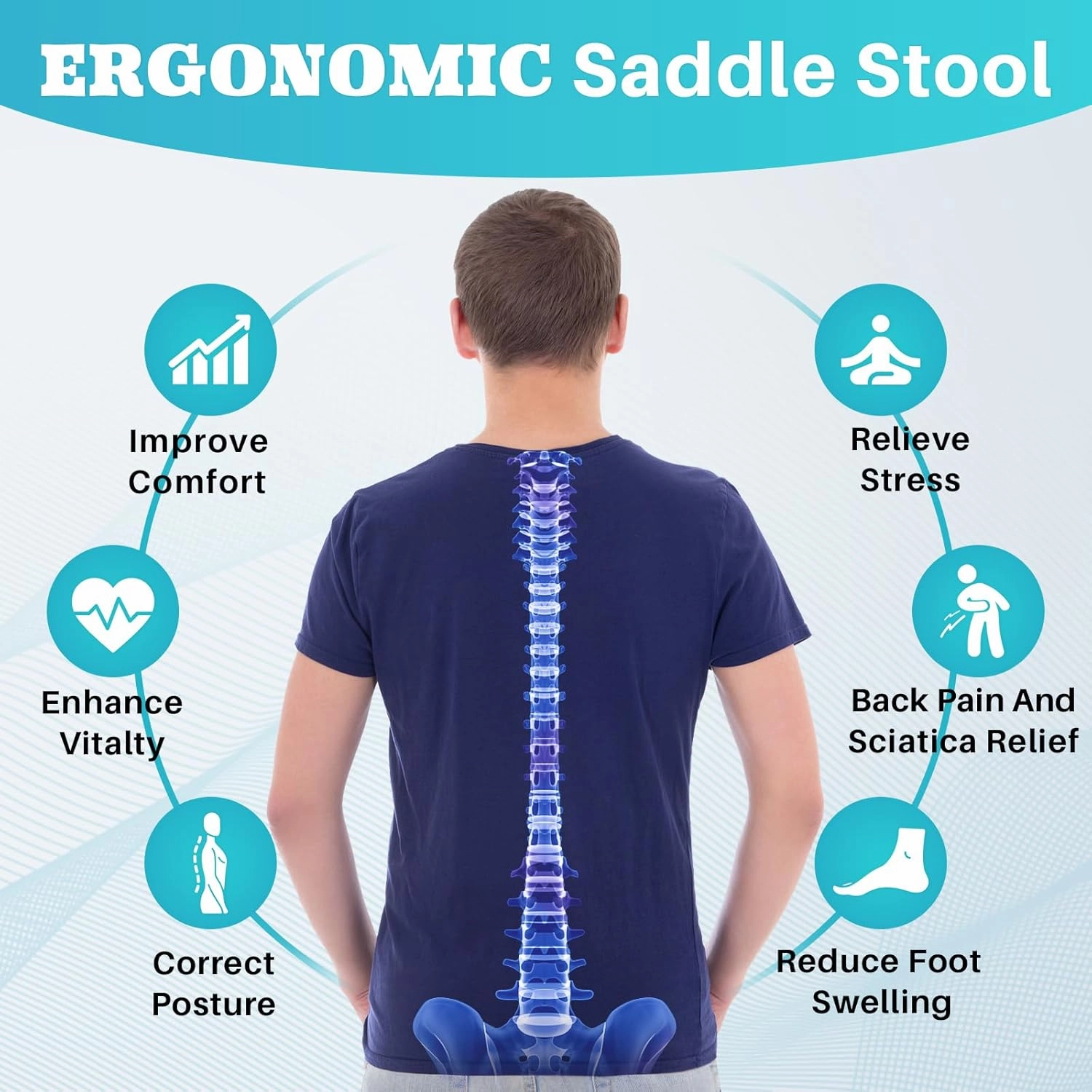 YEEZEE Saddle Stool Ergonomic- Comfortable Rolling Saddle Stool with Wide Thick Saddle Seat Padding, Swivel Adjustable Saddle Chair with Wheels and Ring Pedal for Medical Massage Salon (Classic White)
