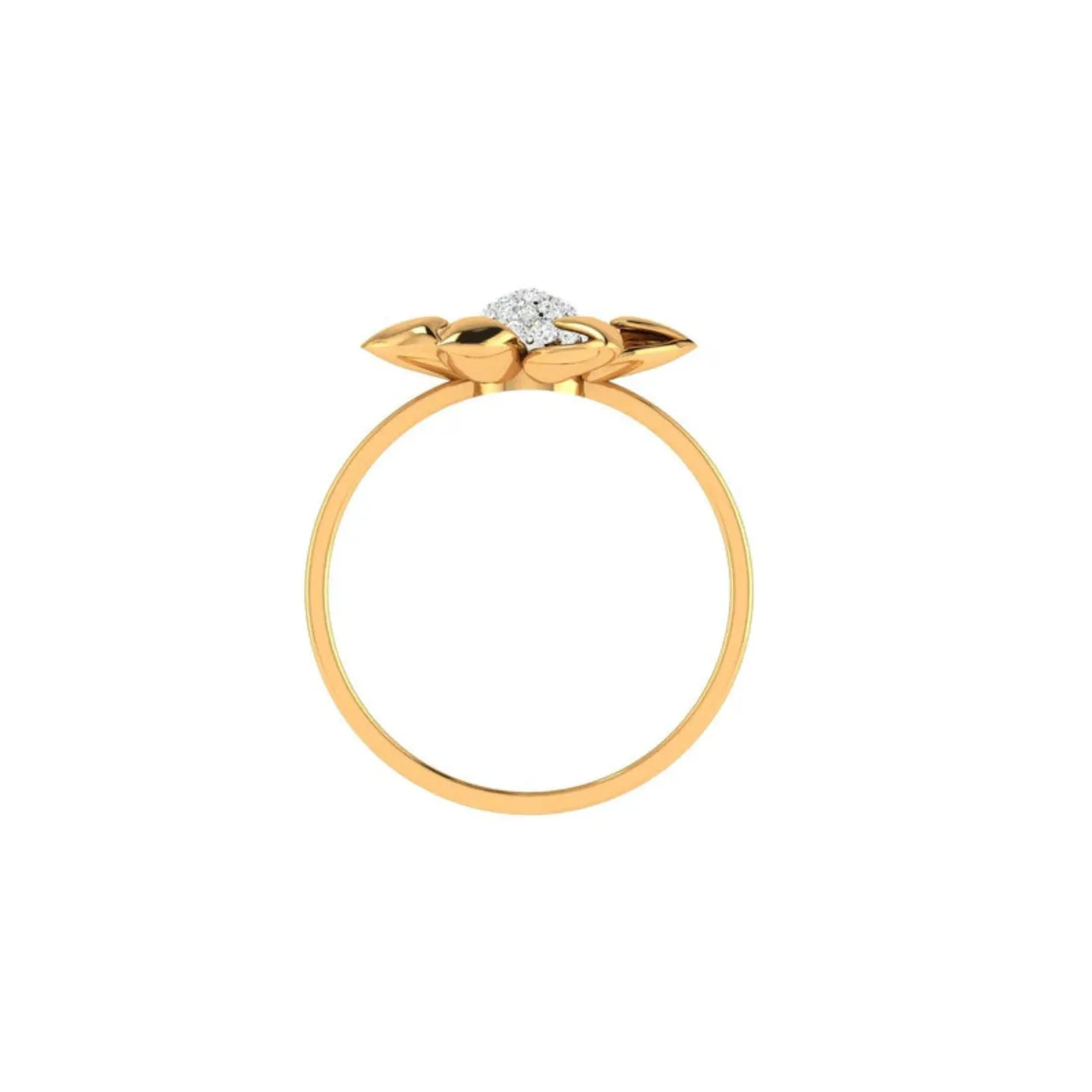 Yellow Gold Adjustable Silver Lotus Bloom Diamond Accent Ring For Woman