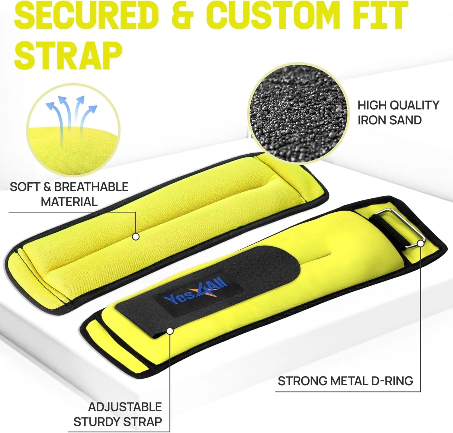 Yes4All Wrist & Ankle Weights Pair 1lb -10lbs, Adjustable Strap for Walking, Jogging, Pilates, Gym Fitness Workout for Women, Men